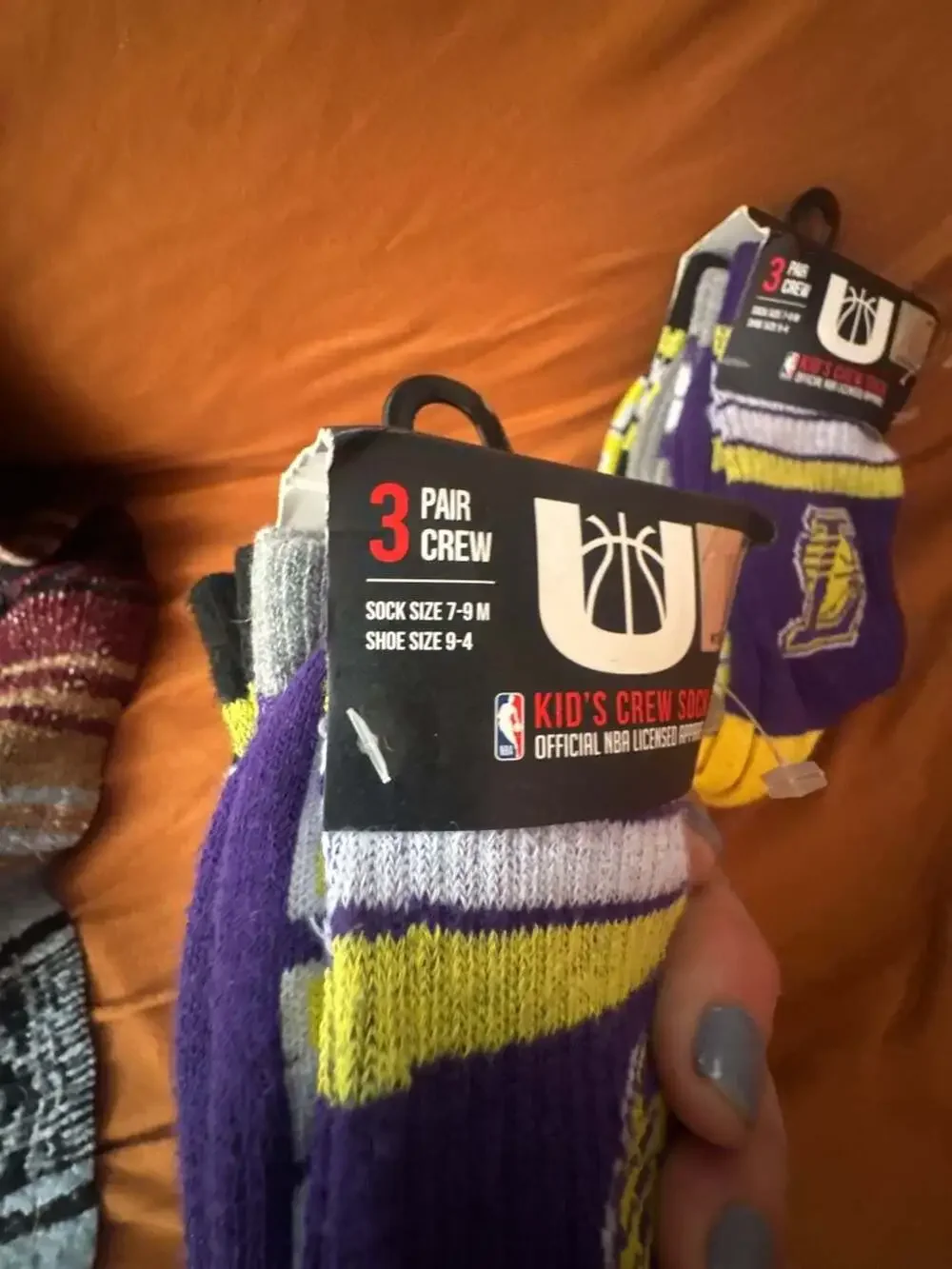 2-Los Angeles Lakers NBA Kid's Crew Socks 3 Pair Size 7-9M / Shoe Size 9-4